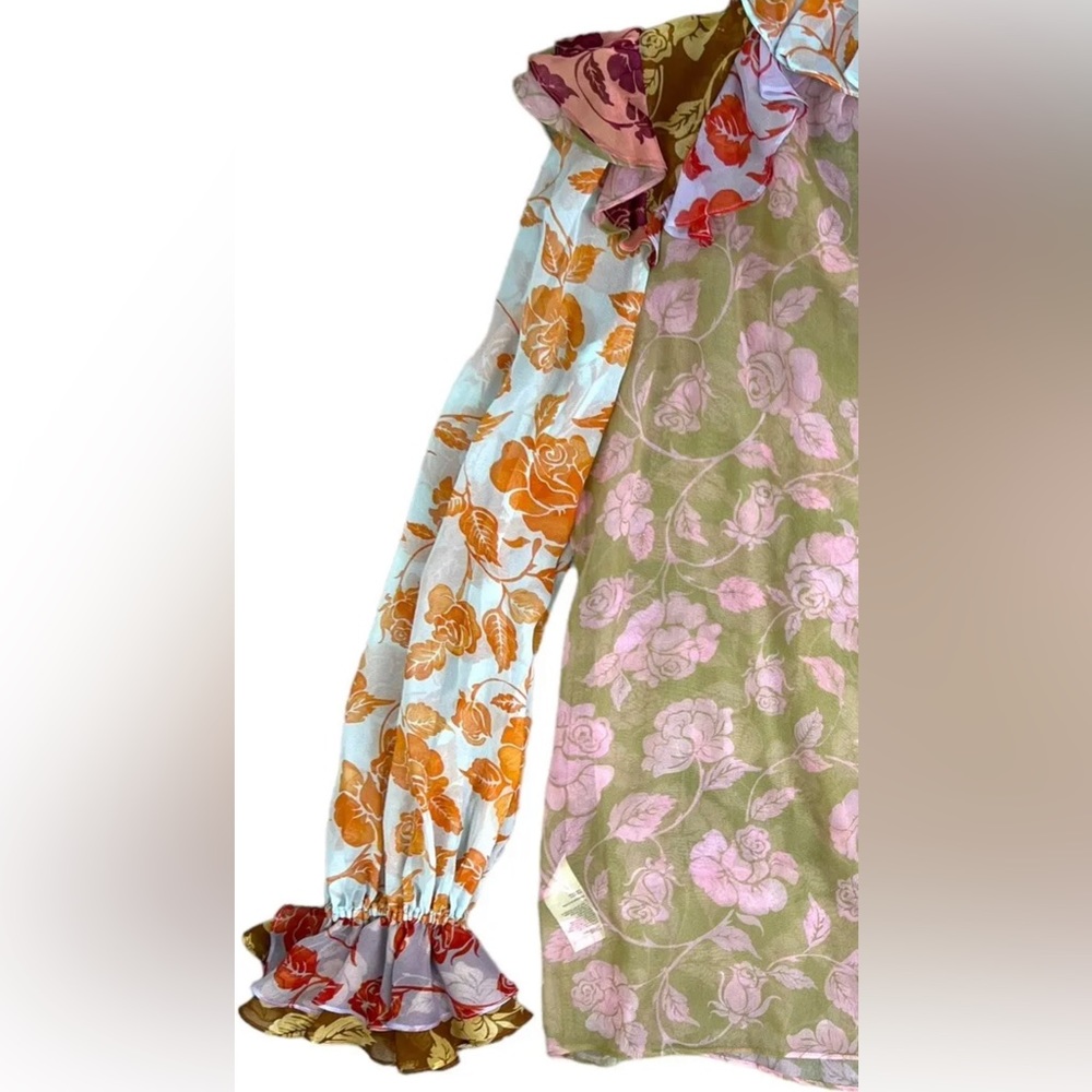 Zimmermann The Lovestruck Ruffle Silk  Shirt  Floral Roses Sheer blouse size 1 - Picture 4 of 12